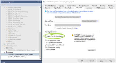 The Controller Organizer and Controller Properties with the Date/Time tab open